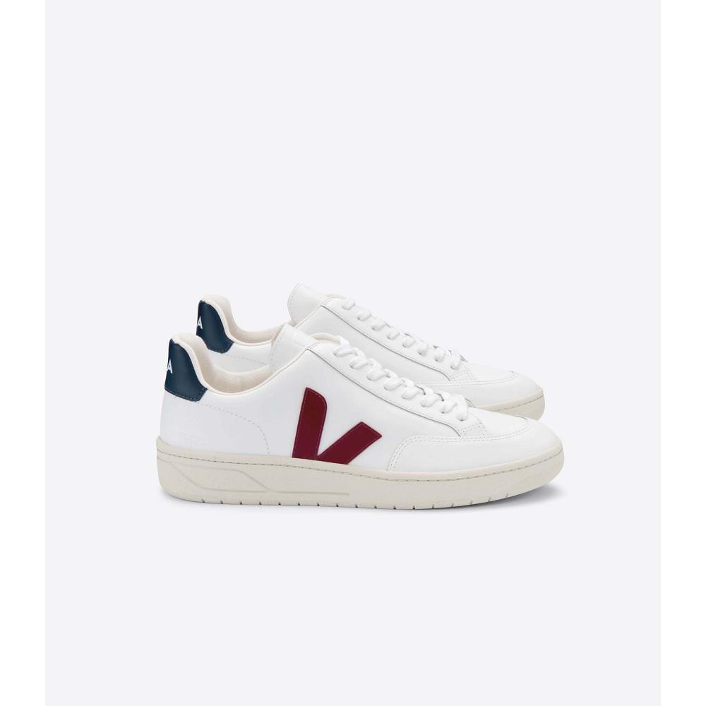 Veja V-12 LEATHER Men\'s Sneakers White/Red | CA 341PJJ